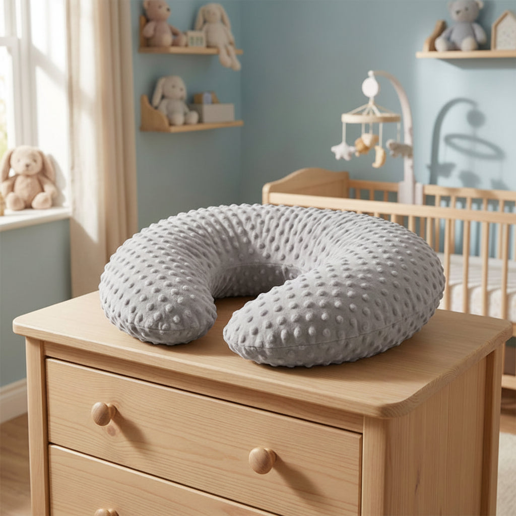 Coussin pour allaiter posé sur une commode