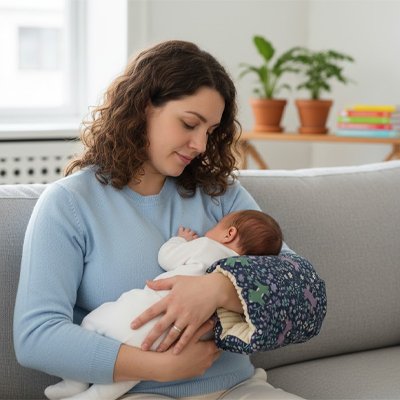 Bébé boit confortable sur brassard d'allaitement-lapin