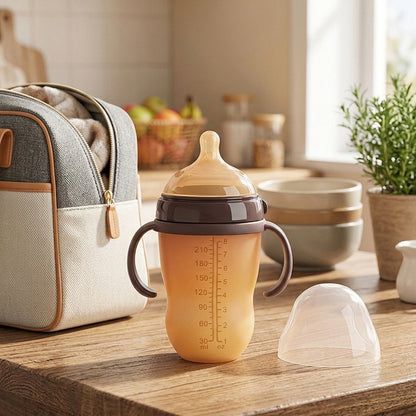 Biberon avec sac de bébé dans la cuisine