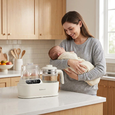 Chauffe biberon bouilloire avec bébé et maman