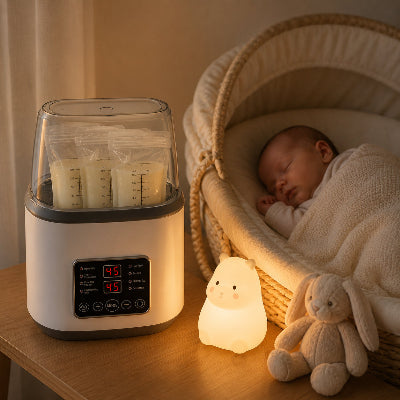 Chauffe biberon lait maternel avec bébé endormi