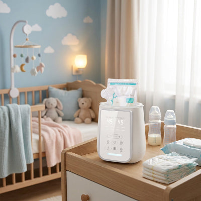 Chauffe-biberon avec lait maternel dans  la chambre de bébé