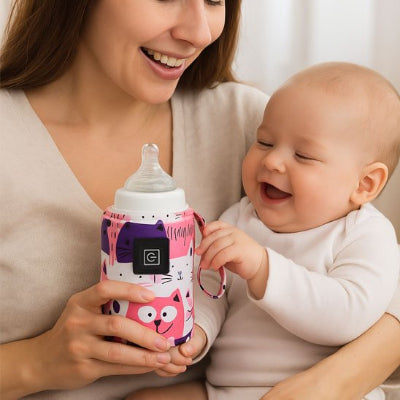 Chauffe biberon portable​ rose avec maman et bébé