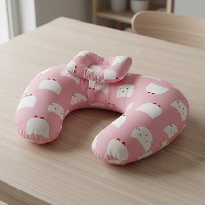 Coussin d'allaitement rose avec motif de chat