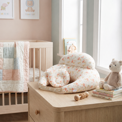Coussin allaitement sur une commode dans une chambre de bébé