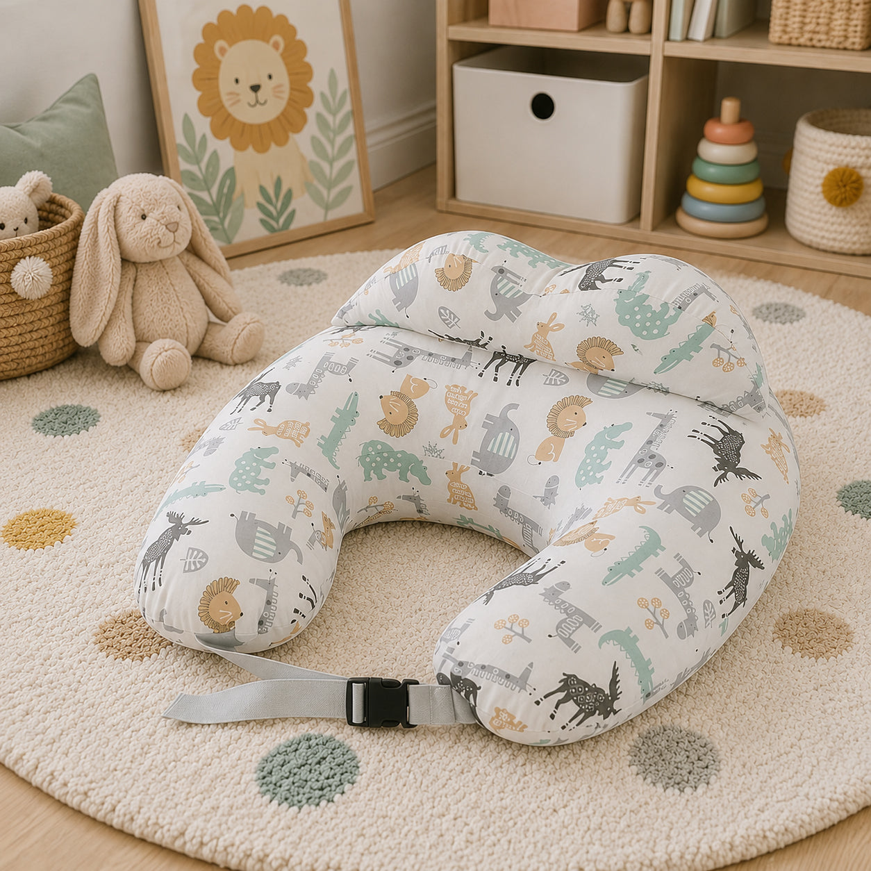 Coussin d allaitement sur un tapis dans la chambre de bébé