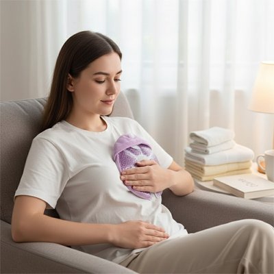 Coussinet d'allaitement posé sur la mère calme
