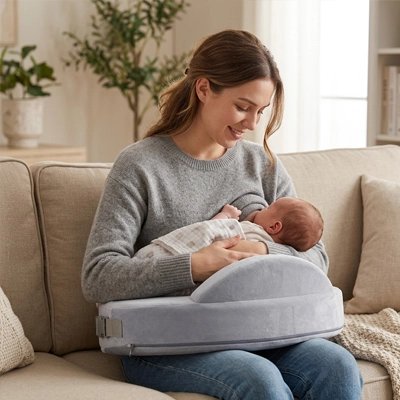 Maman allaitant sur coussin d'allaitement