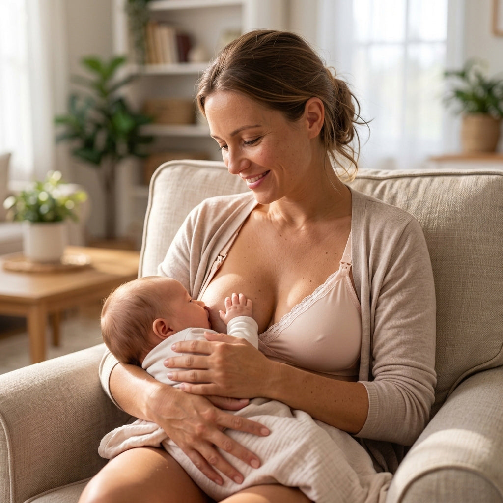 Maman allaite avec soutien gorge allaitement beige