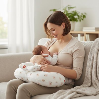 Maman qui allaite sur un coussin d'allaitement