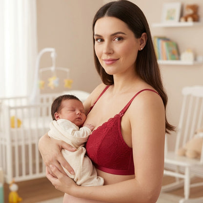 Maman porte soutien gorge allaitement rouge et bébé