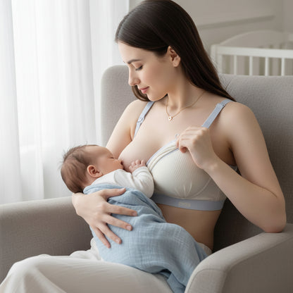 Maman qui allaite bébé avec soutien gorge allaitement blanc