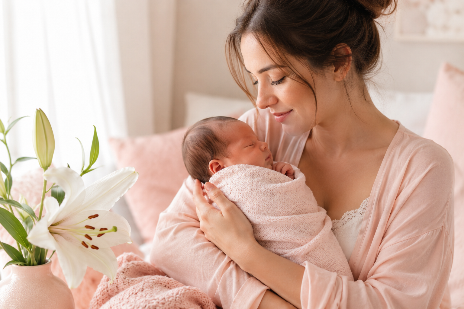 maman sereine regarde bebe avec amour