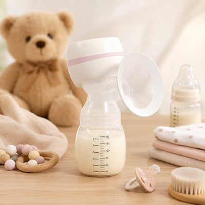 Tire lait blanc sur une table avec accessoires de bébé