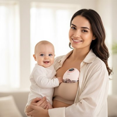 Tire lait portable montré par maman et bébé